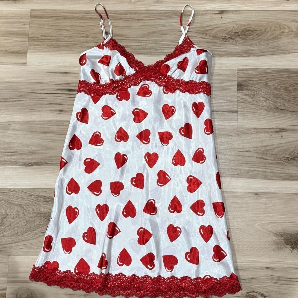 Jaclyn Smith Silky Heart Chemise Sleepwear Slip Dress Valentines Women’s Small